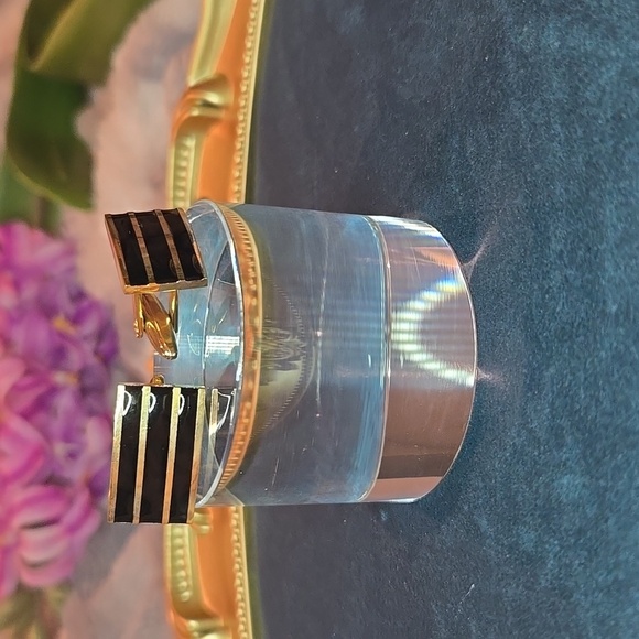 Gold and Black Striped Stainless Steel Cufflinks Brand New - Picture 7 of 10